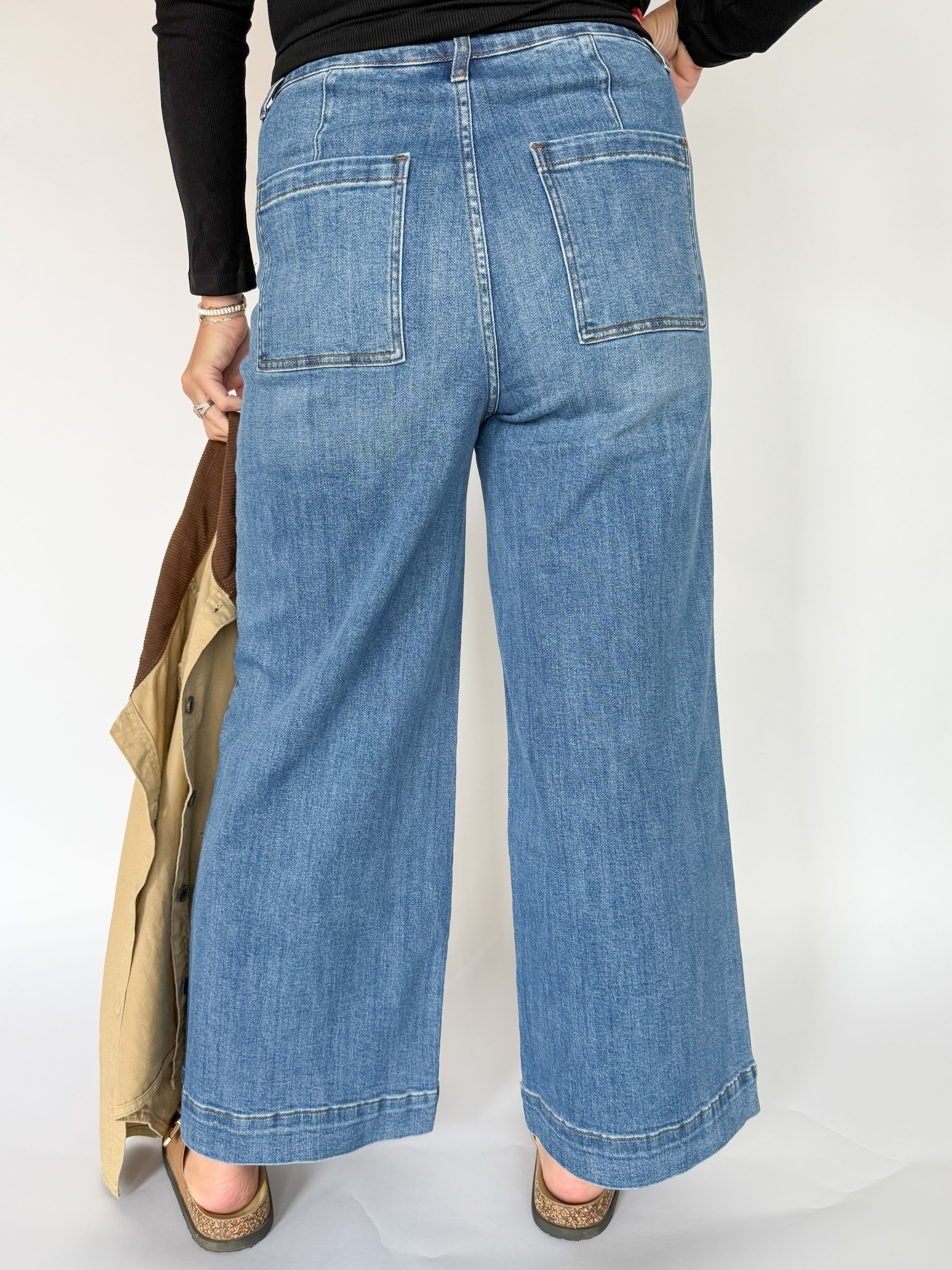 Pintuck Wide Leg Denim Jeans - Ana Patricia Boutique