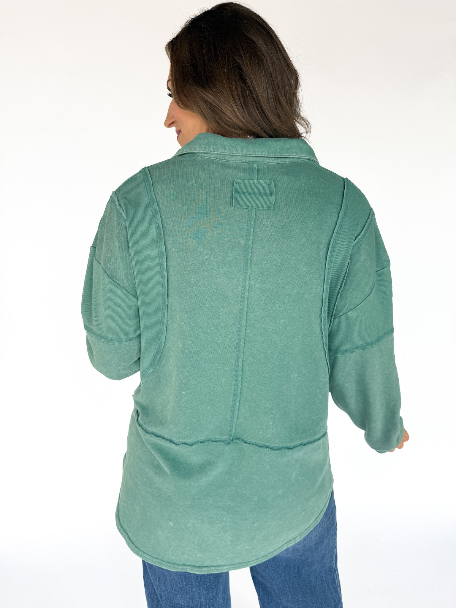 Collared Mineral Wash Top- Sage - Ana Patricia Boutique