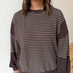 Contrasting Stripe Top- Brown - Ana Patricia Boutique