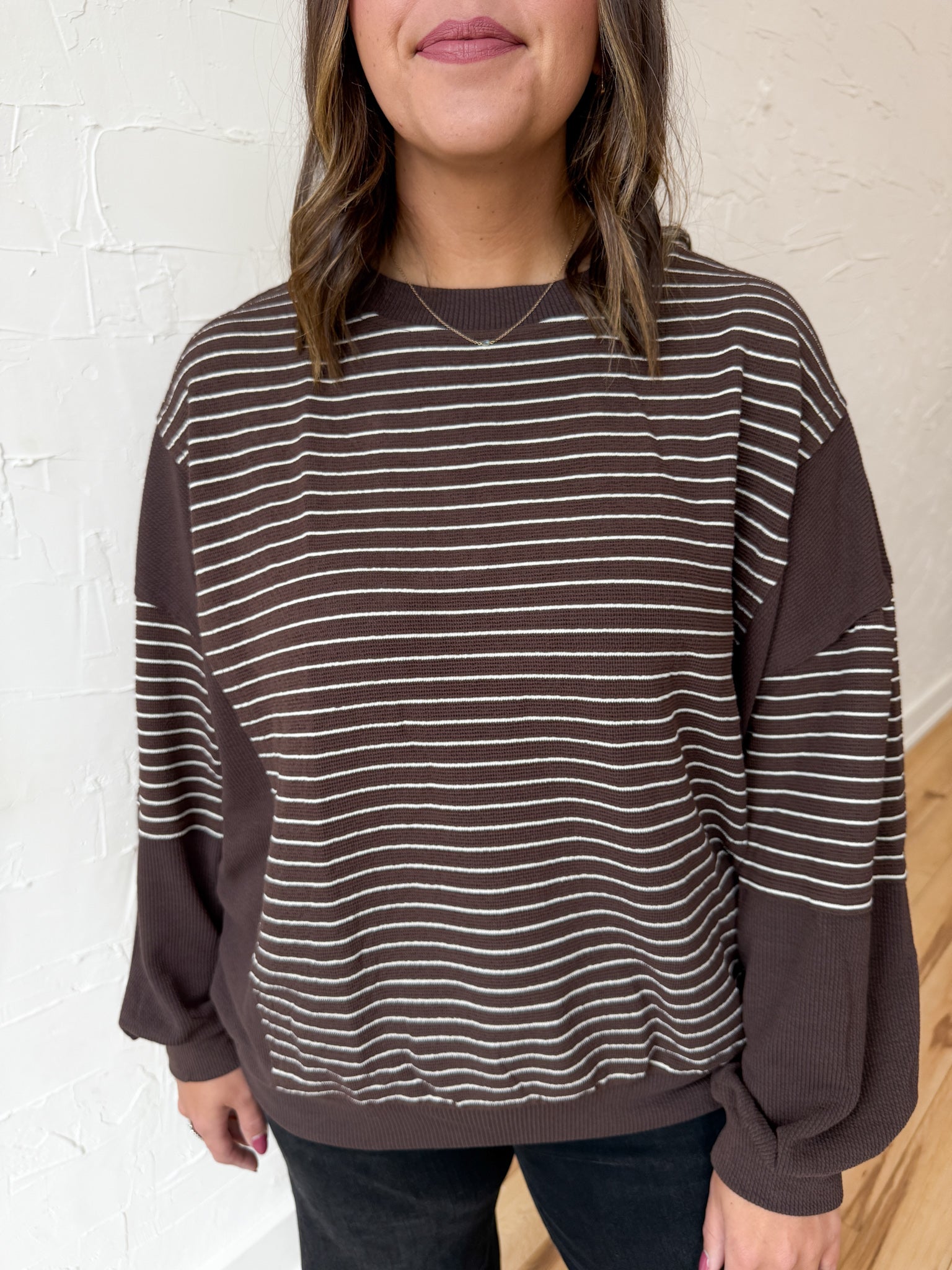 Contrasting Stripe Top- Brown - Ana Patricia Boutique