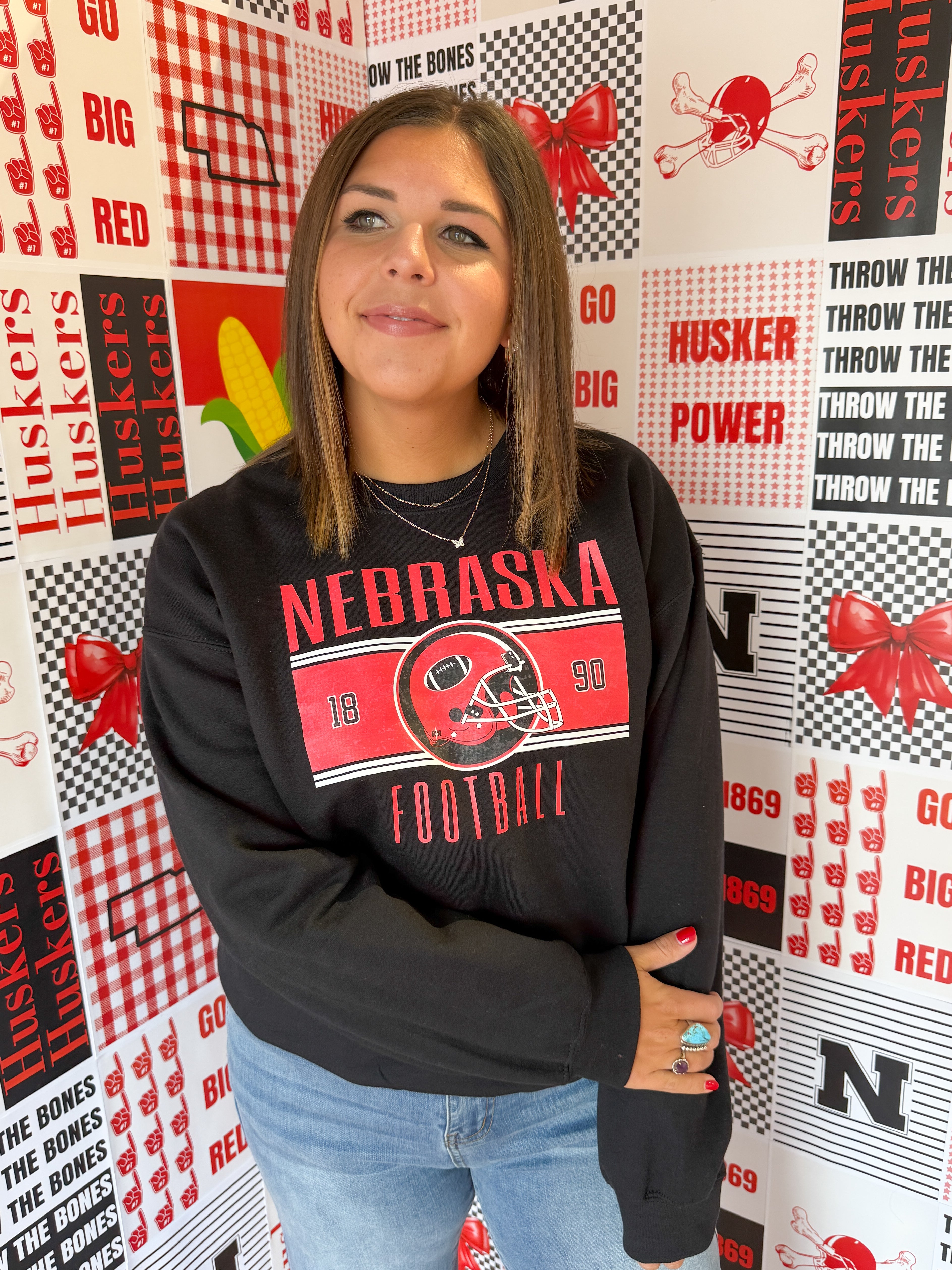 Nebraska Football Crewneck- Black - Ana Patricia Boutique
