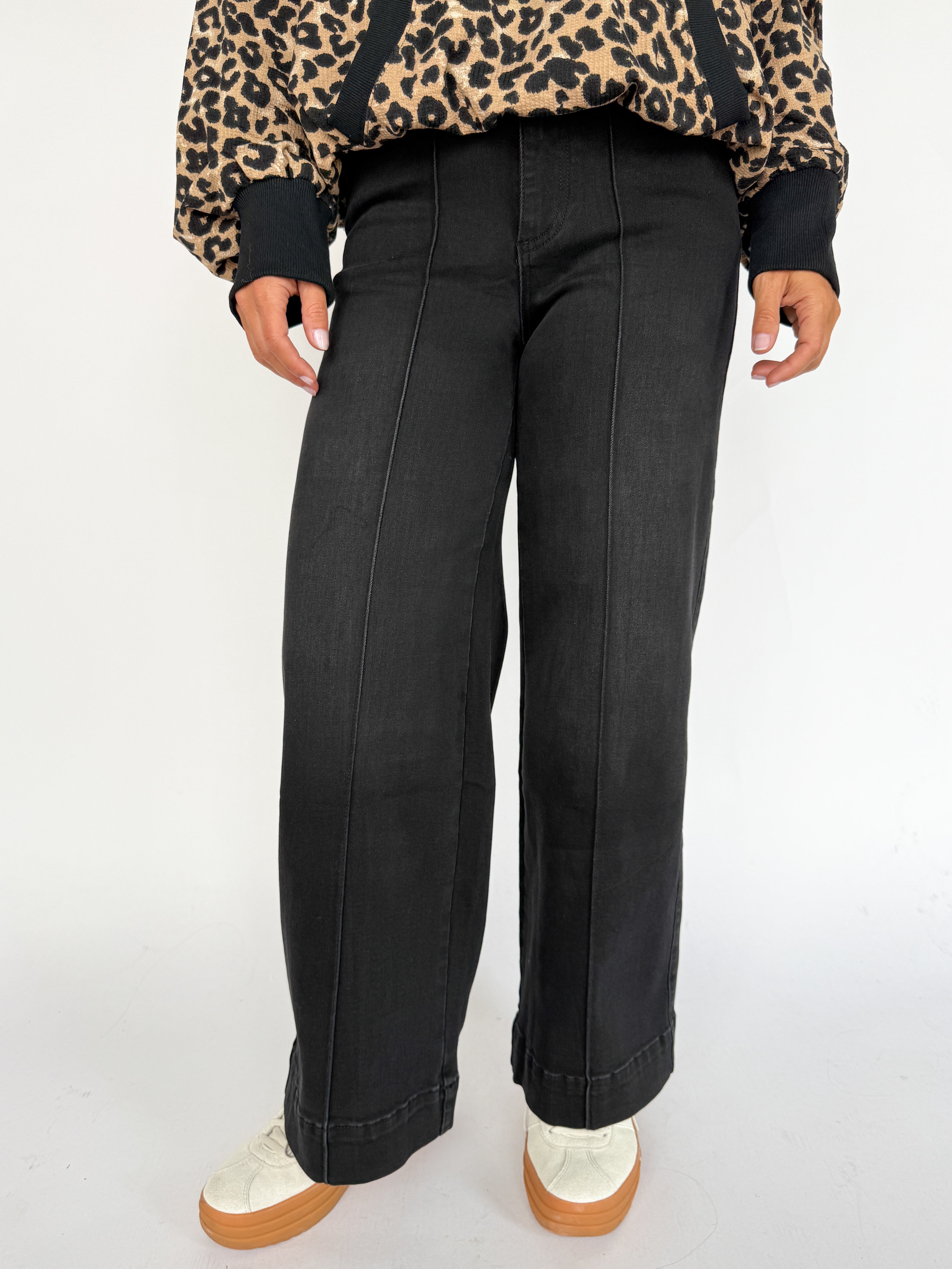 Pintuck Wide Leg Denim - Black - Ana Patricia Boutique