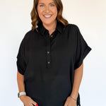 Half Button Down Top- Black - Ana Patricia Boutique