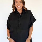Half Button Down Top- Black - Ana Patricia Boutique