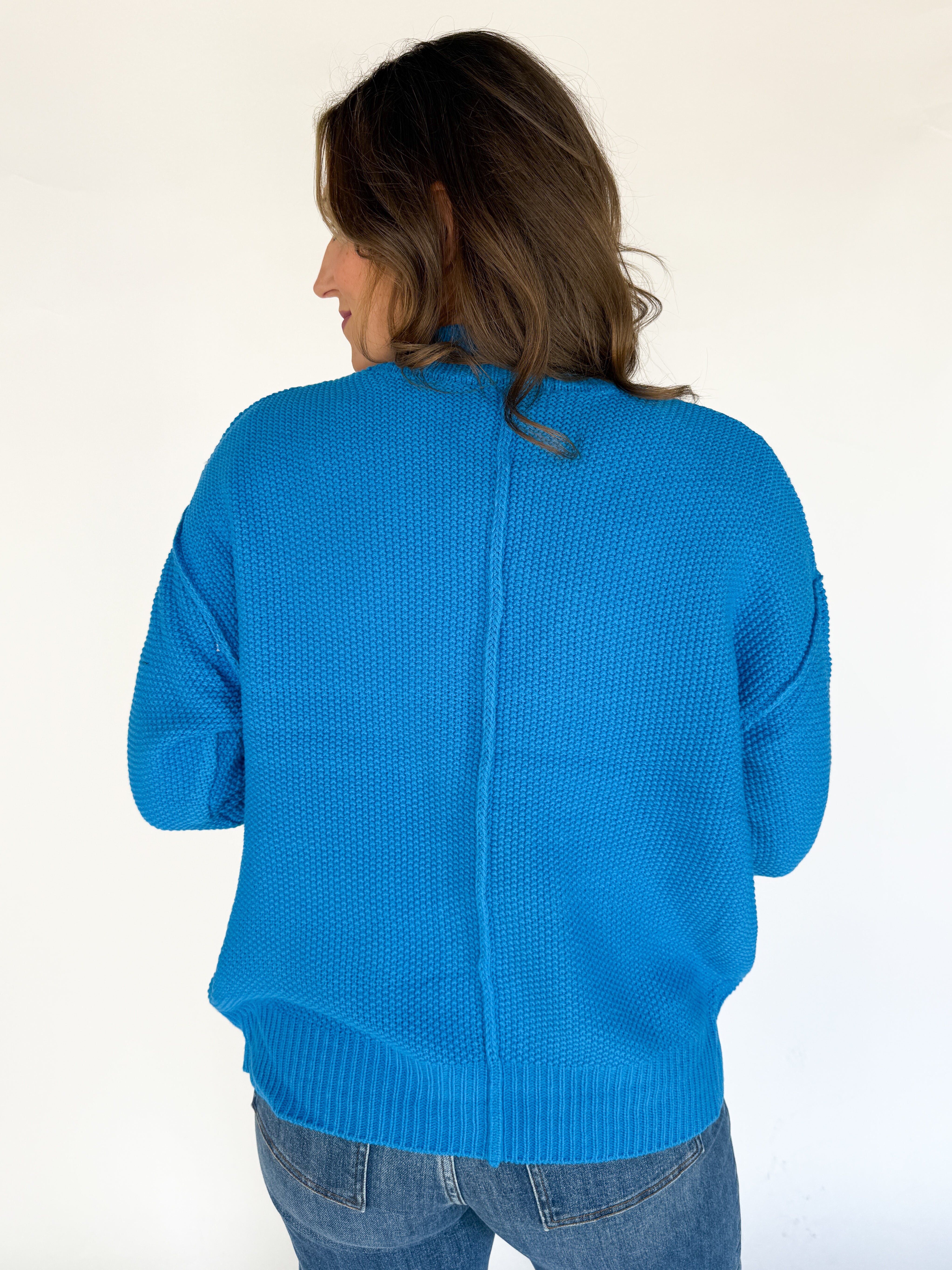 V Neck Waffleknit Cardigan- Blue - Ana Patricia Boutique