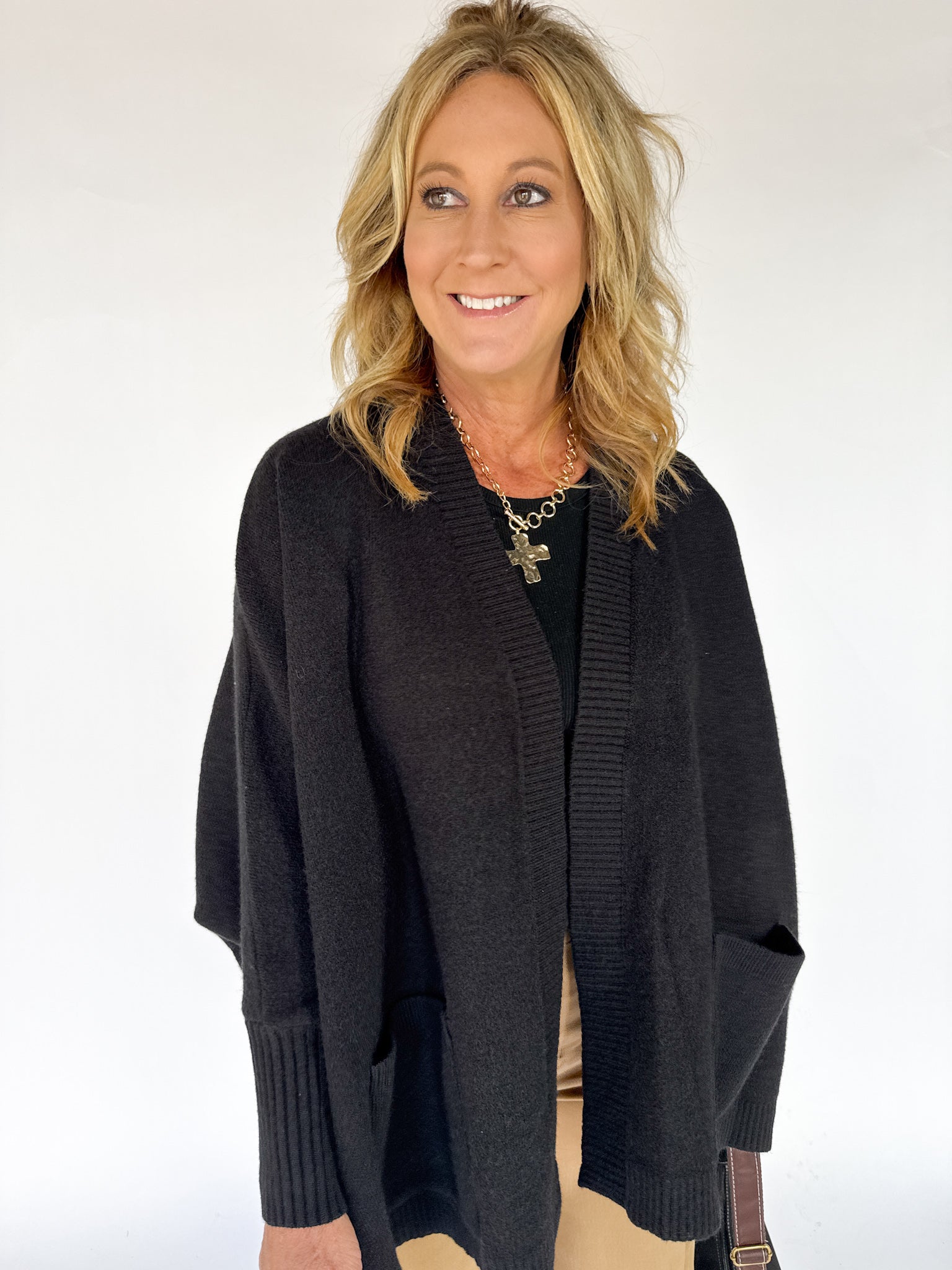 Open Front Bat Wing Cardigan- Black - Ana Patricia Boutique