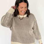 Two Tone Crewneck Sweater- Brown - Ana Patricia Boutique