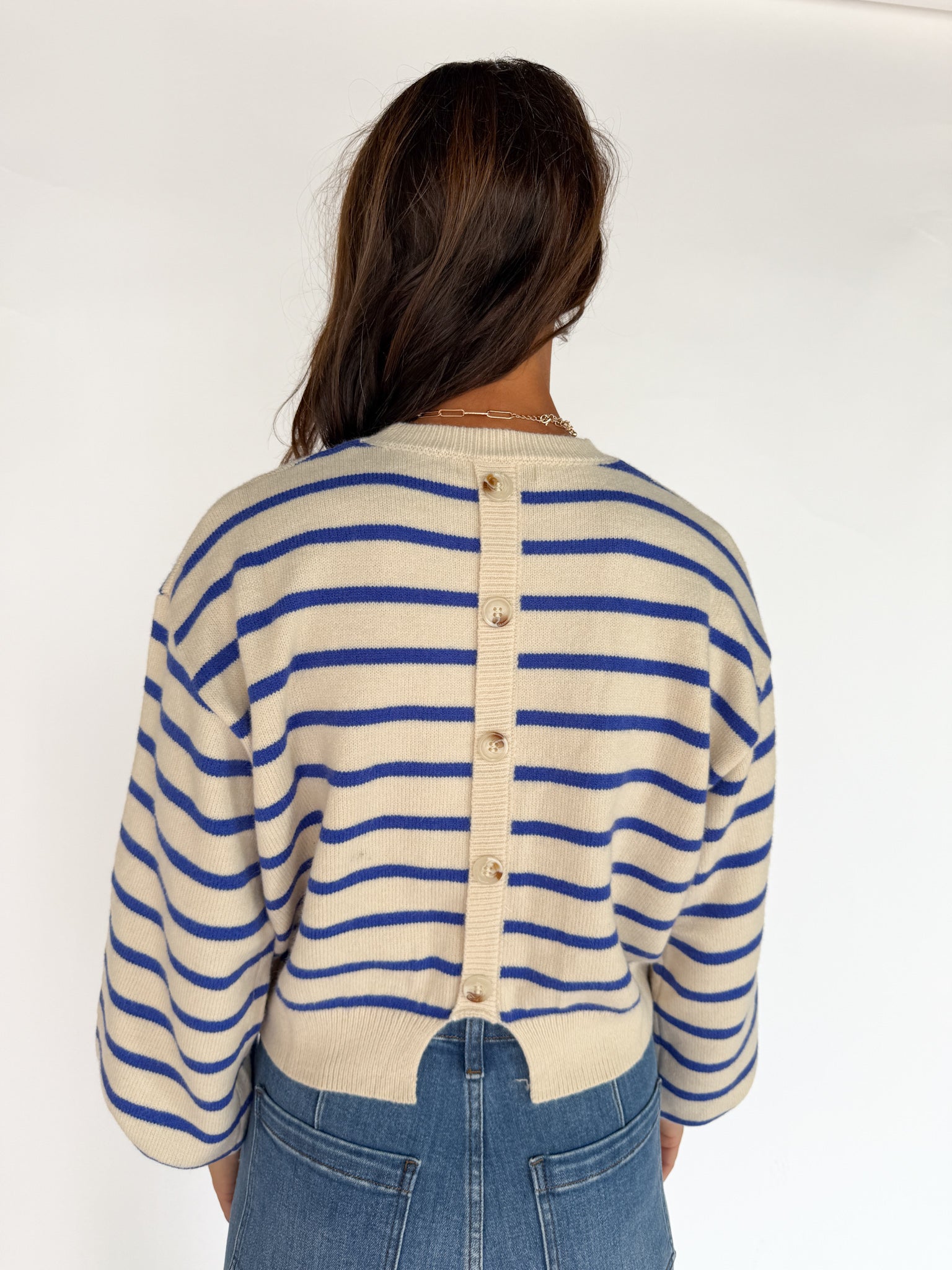 Striped Crewneck Sweater- Blue - Ana Patricia Boutique