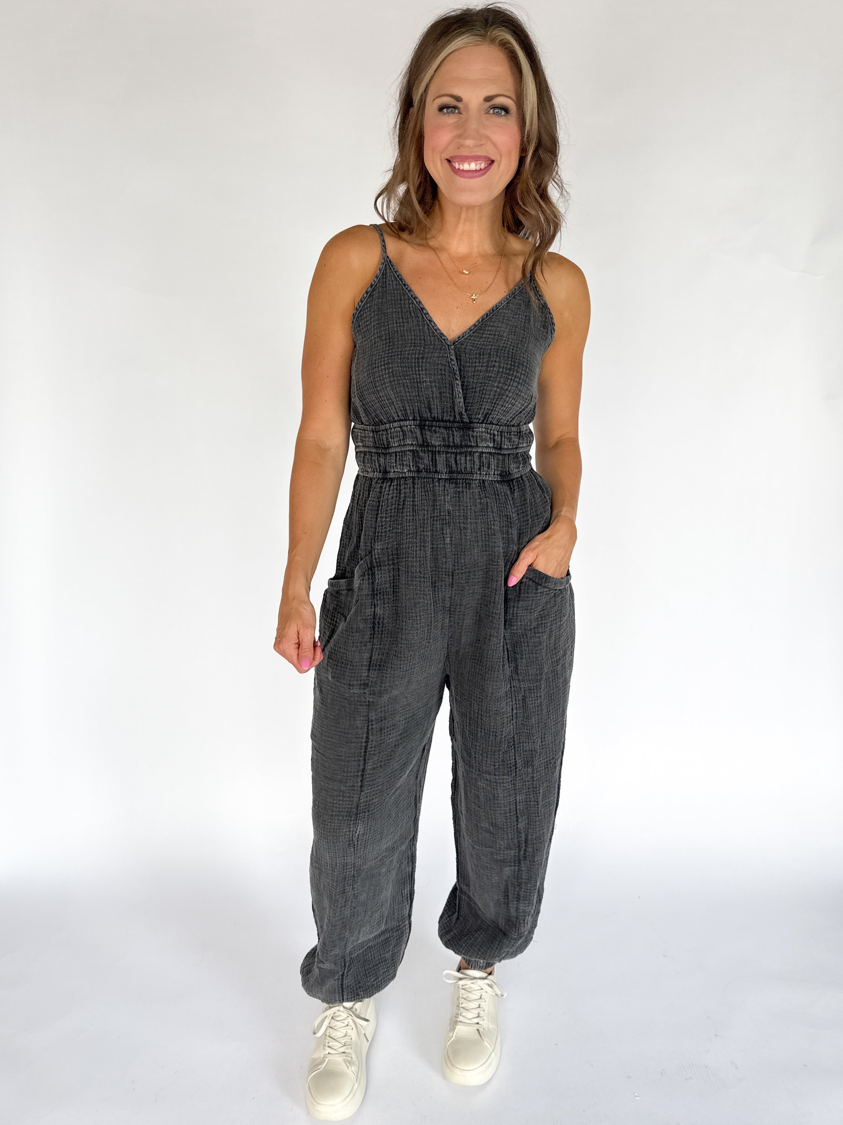 Mineral Wash Jumpsuit- Black - Ana Patricia Boutique