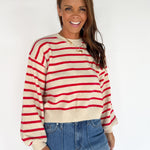 Striped Crewneck Sweater- Red - Ana Patricia Boutique