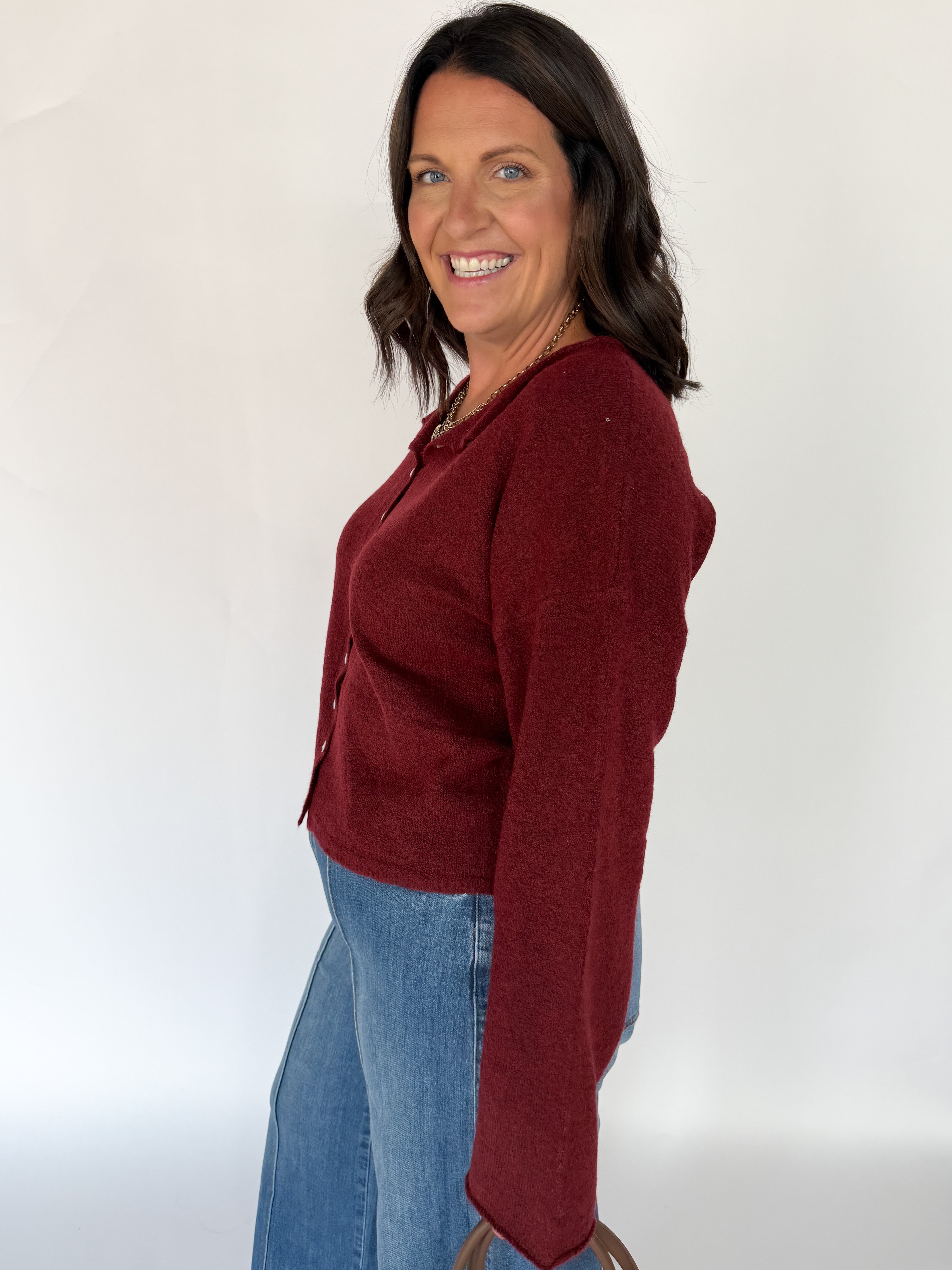 Classic Button Cardigan Top- Burgundy - Ana Patricia Boutique