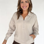 Scuba Piping Quarter Zip- Taupe/Cream - Ana Patricia Boutique