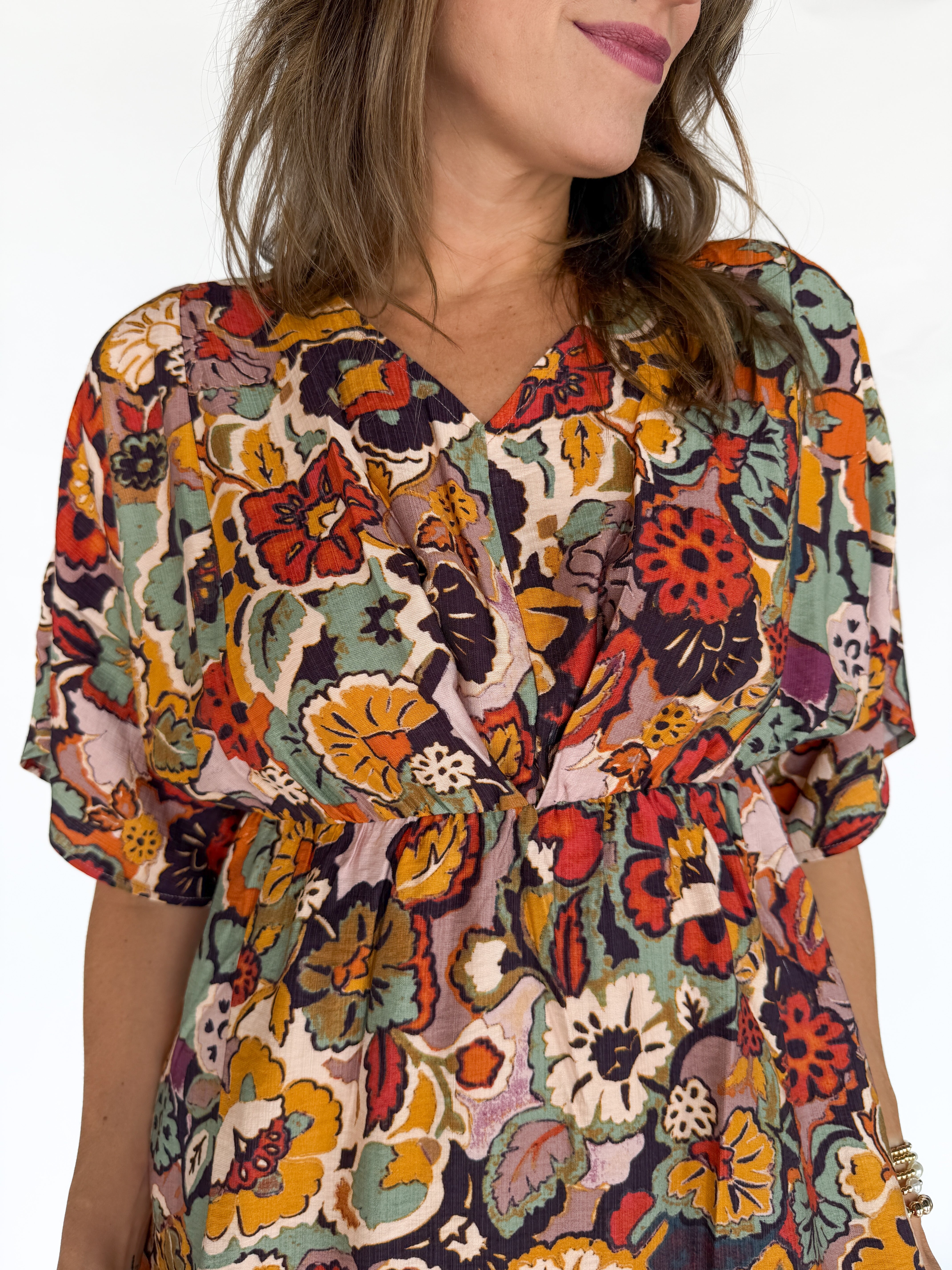 Kimono Sleeve Floral Dress - Ana Patricia Boutique