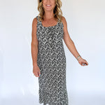 Abstract Print Midi Dress- Black/Ivory - Ana Patricia Boutique