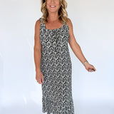 Abstract Print Midi Dress- Black/Ivory - Ana Patricia Boutique