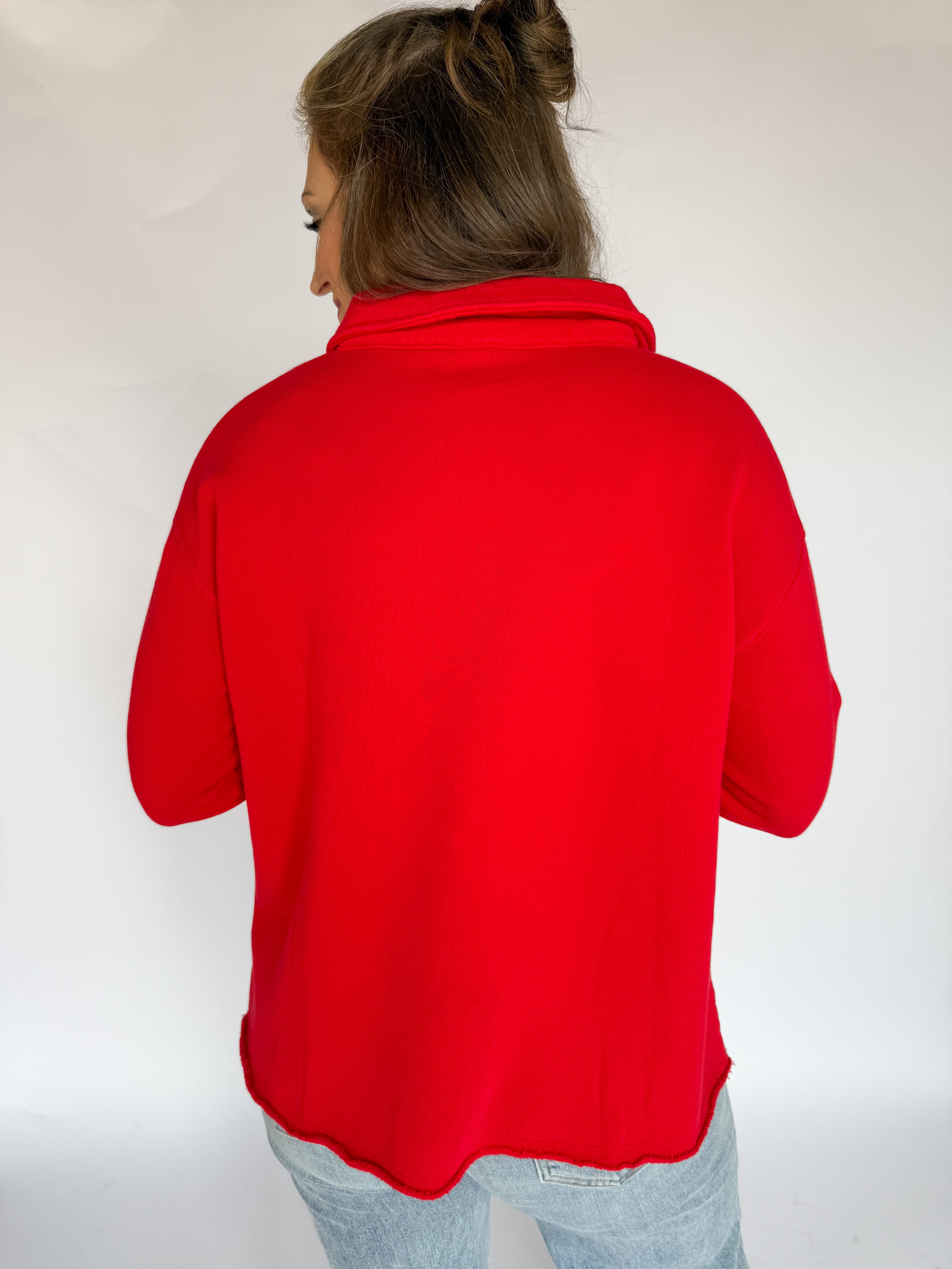Long Sleeve Henley Top- Red - Ana Patricia Boutique