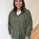 Corduroy Button Up Jacket- Olive - Ana Patricia Boutique