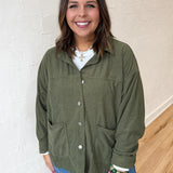 Corduroy Button Up Jacket- Olive