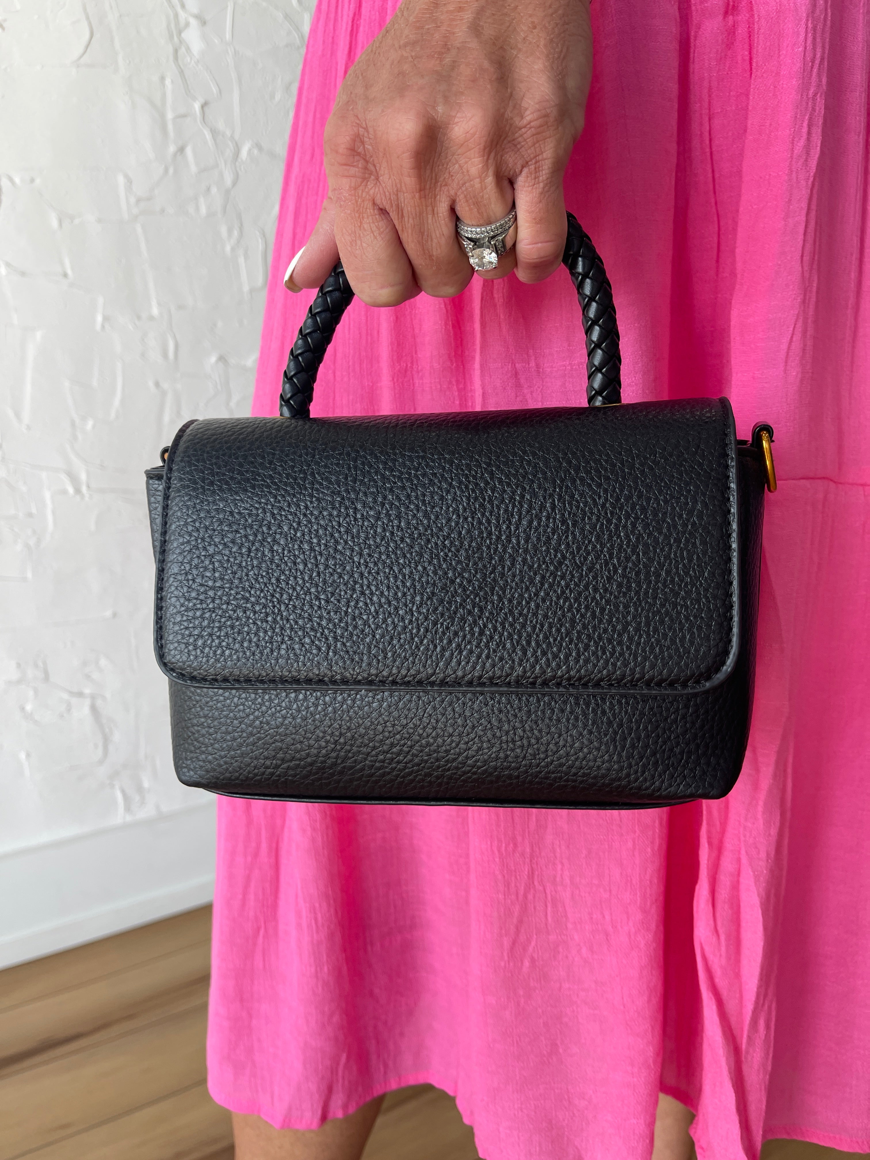 Woven Crossbody Satchel- Black - Ana Patricia Boutique
