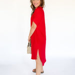 Button Down Midi Dress- Red - Ana Patricia Boutique