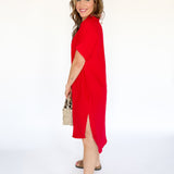 Button Down Midi Dress- Red - Ana Patricia Boutique