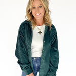 Corduroy Button Up Shirt- Forest Green - Ana Patricia Boutique