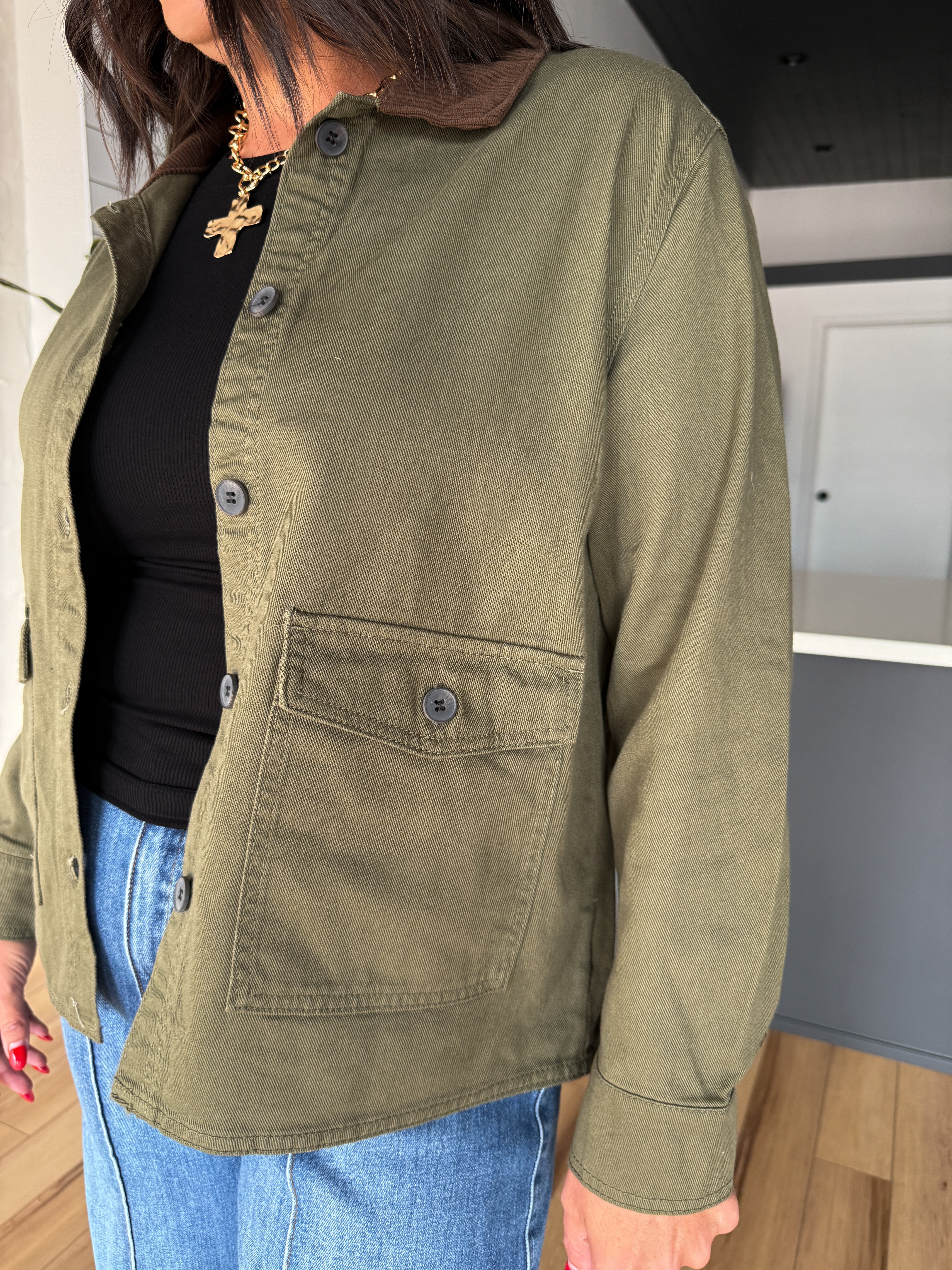 Twill Barn Jacket- Olive - Ana Patricia Boutique
