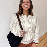 Two Toned Stripe Collared Sweater- Ivory