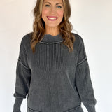 Washed Side Slit Sweater-Black - Ana Patricia Boutique