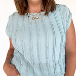 Cap Sleeve Textured Tee- Blue - Ana Patricia Boutique