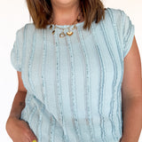 Cap Sleeve Textured Tee- Blue - Ana Patricia Boutique
