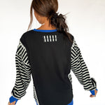 Stripe Sleeve Pullover-Blk/Blue - Ana Patricia Boutique