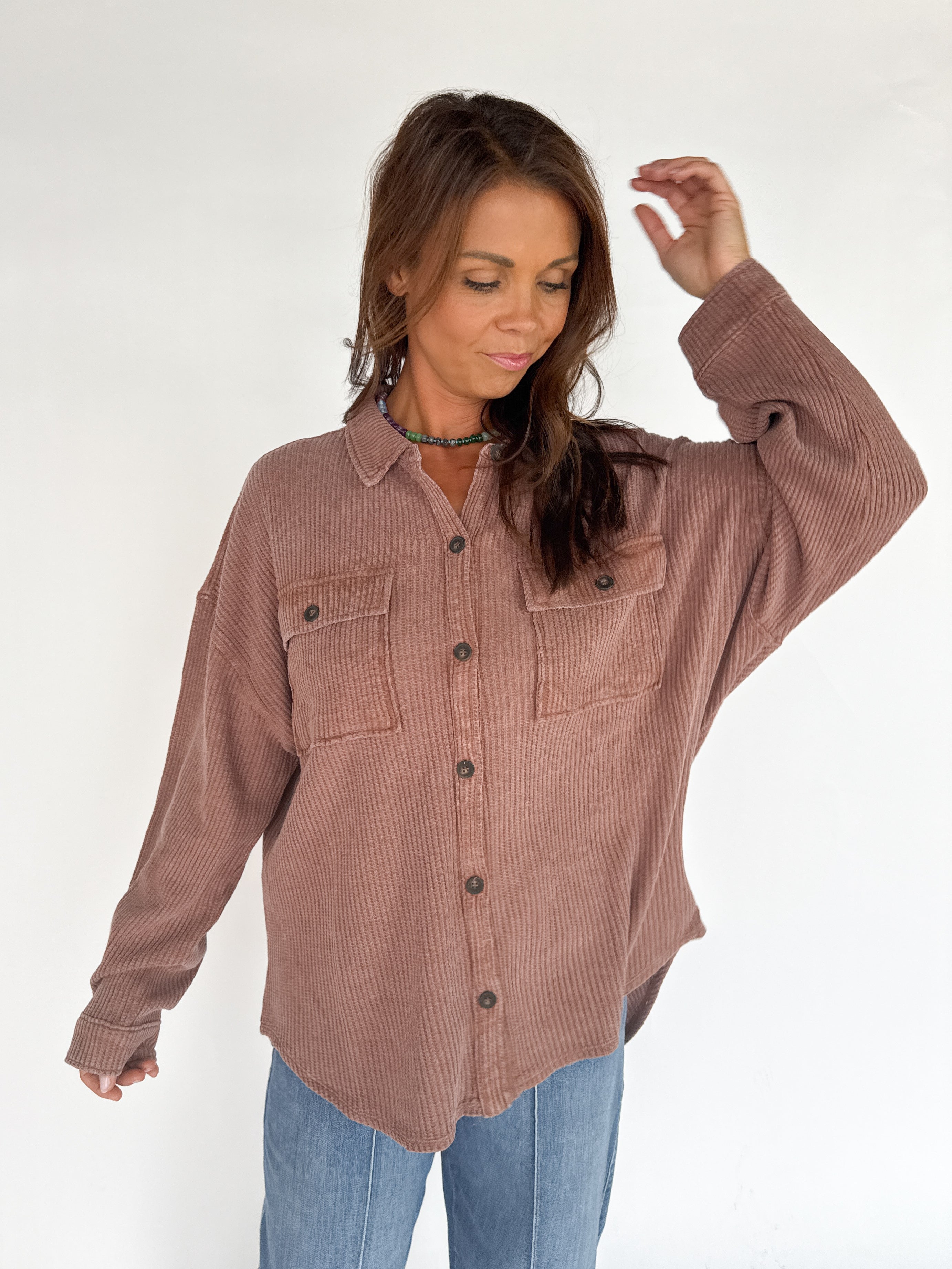 Mineral Wash Shacket-Chestnut - Ana Patricia Boutique