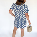 Geometric Button Up Dress- Blue - Ana Patricia Boutique