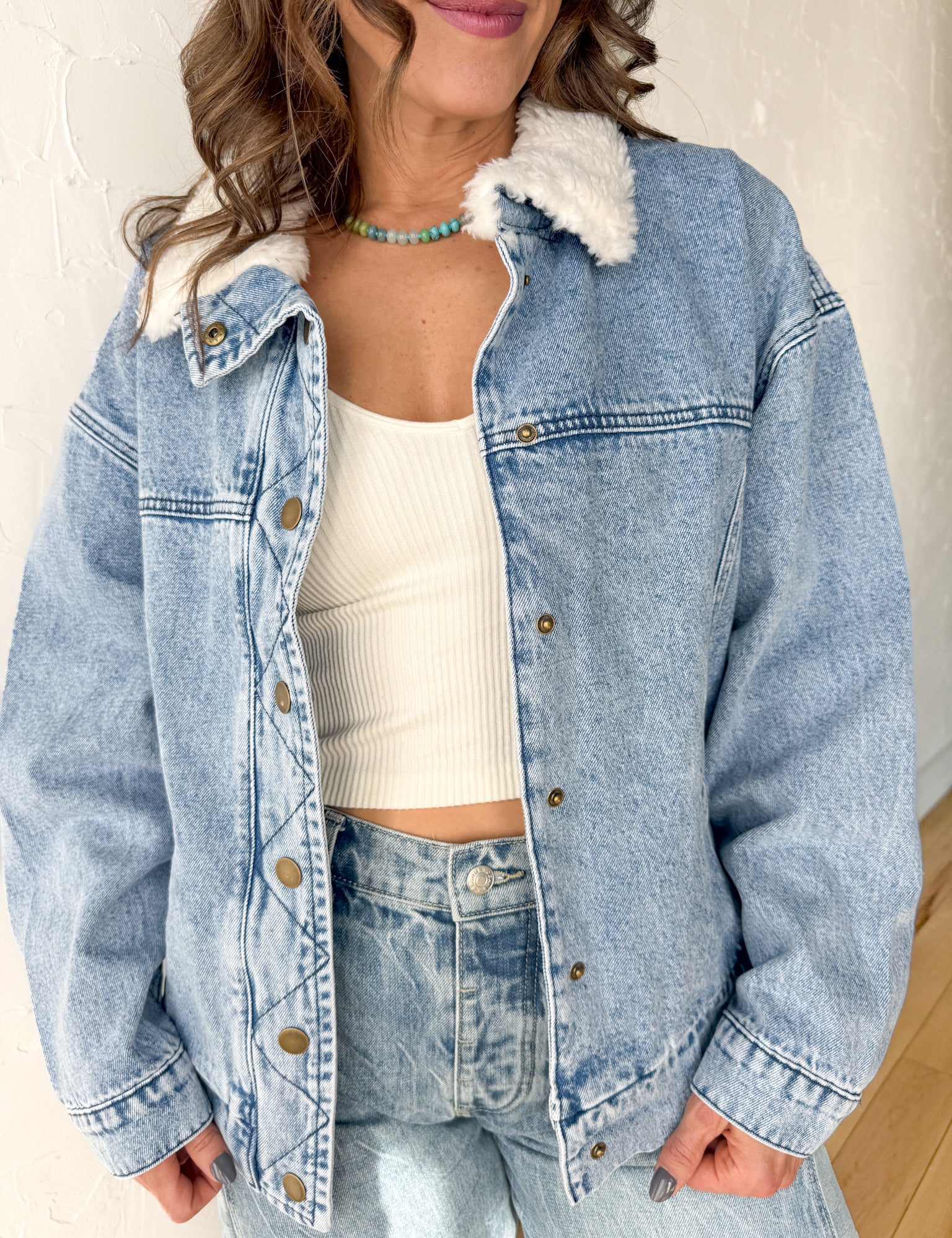 Sherpa Collared Denim Jacket - Ana Patricia Boutique