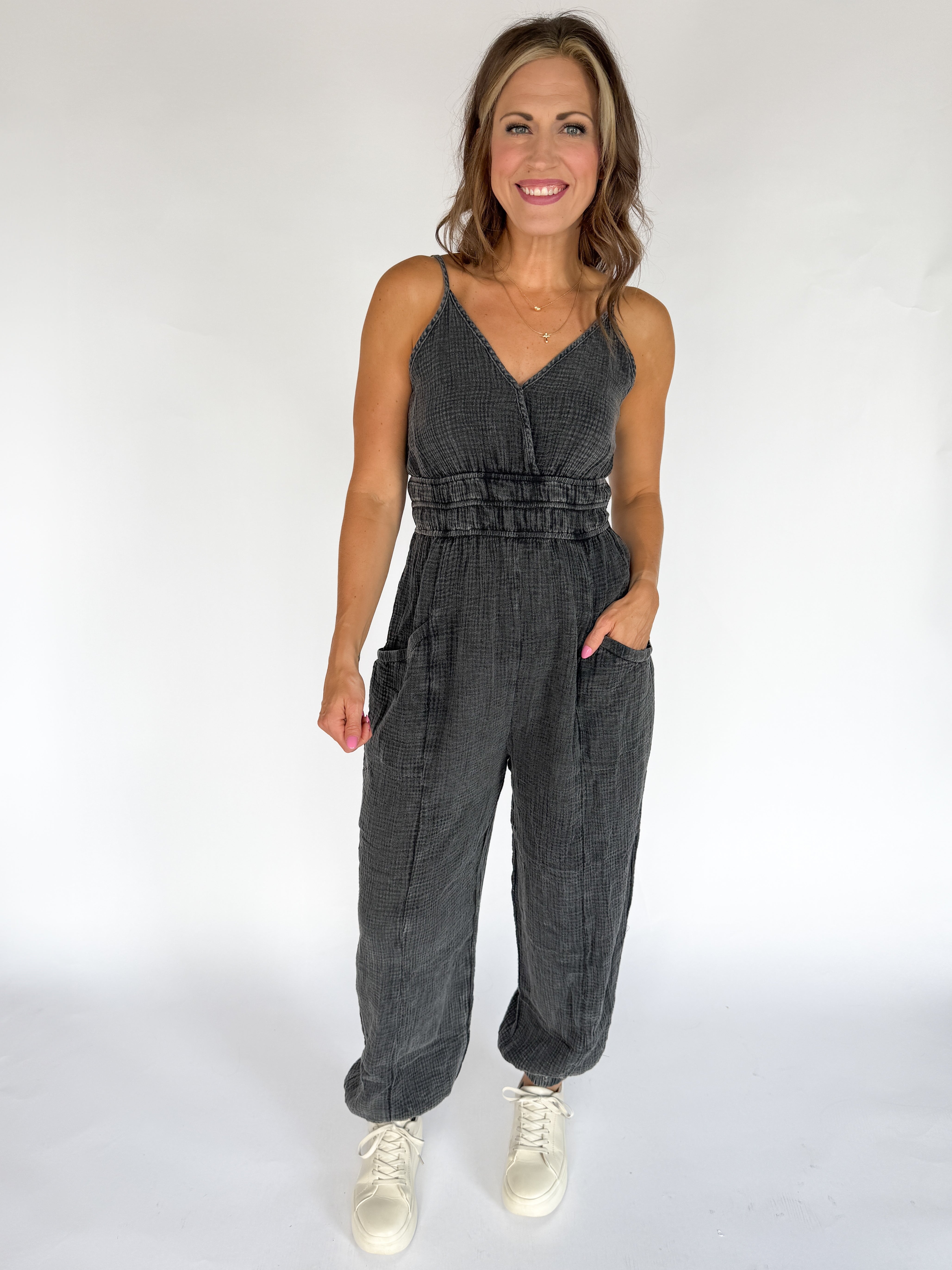 Mineral Wash Jumpsuit- Black - Ana Patricia Boutique