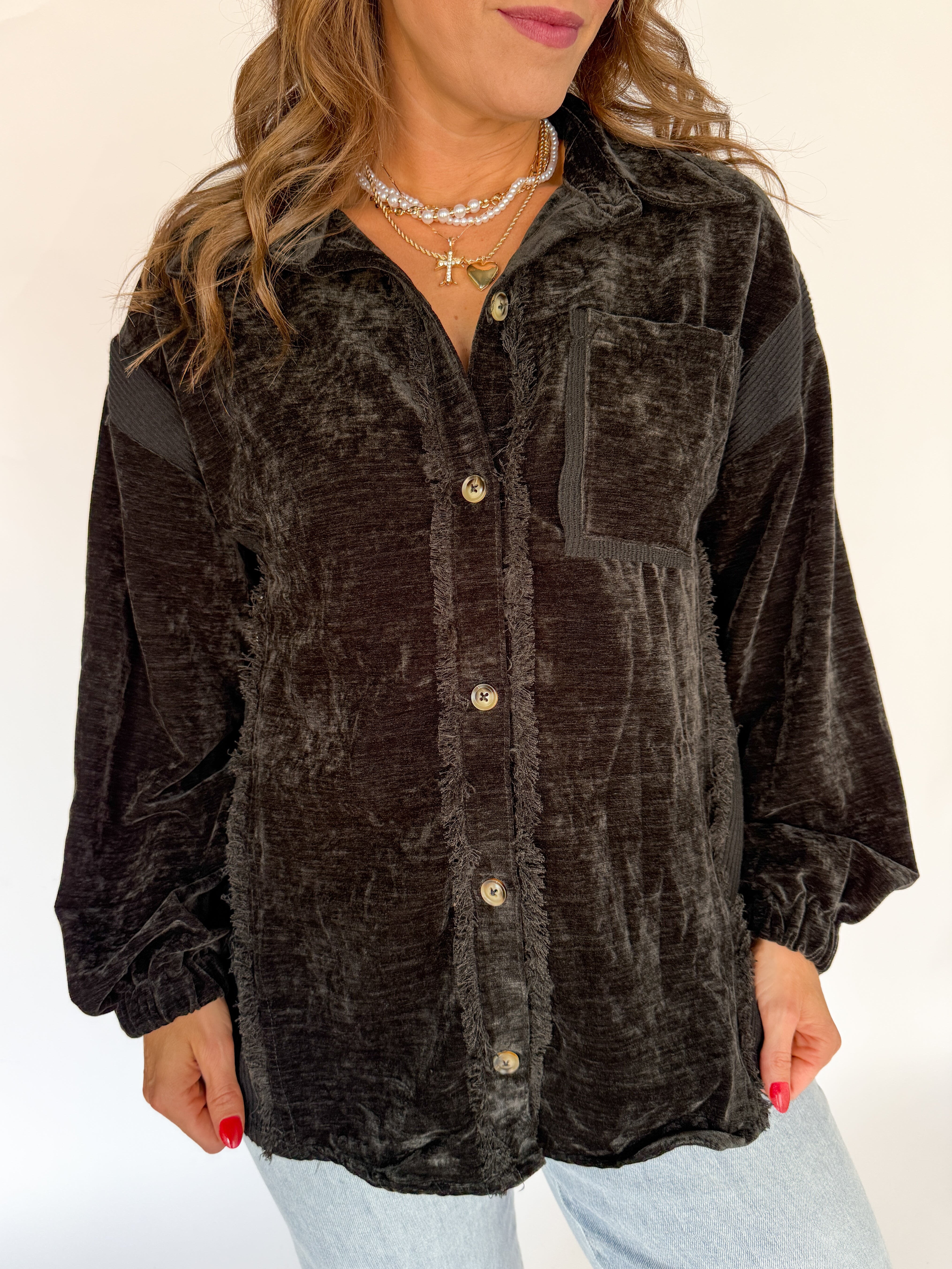 Button Down Jacket- Black - Ana Patricia Boutique