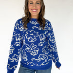 Boucle Floral Knit Sweater- Royal Blue - Ana Patricia Boutique