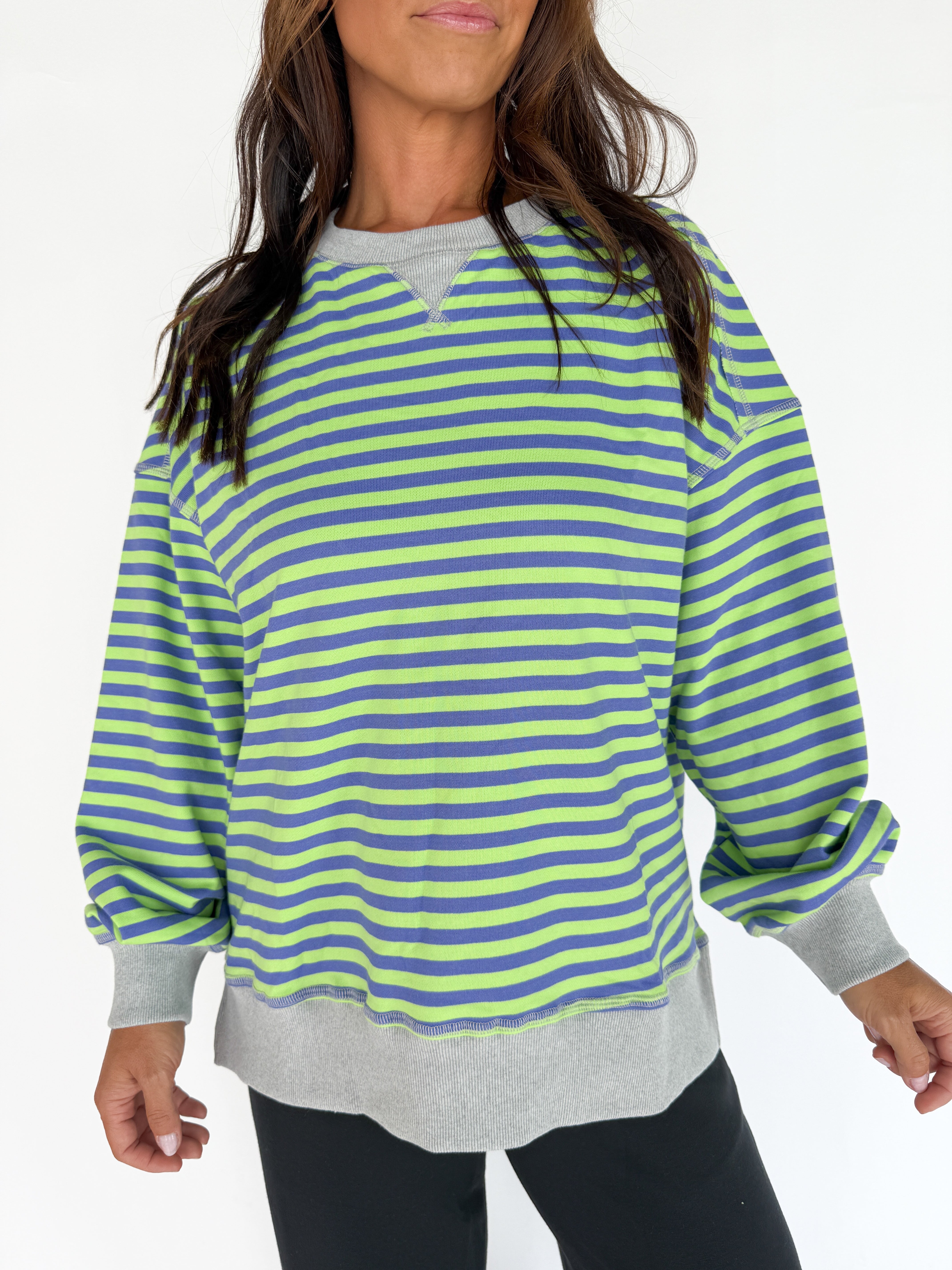 Stripe Comfy Pullover-Green/Blue - Ana Patricia Boutique