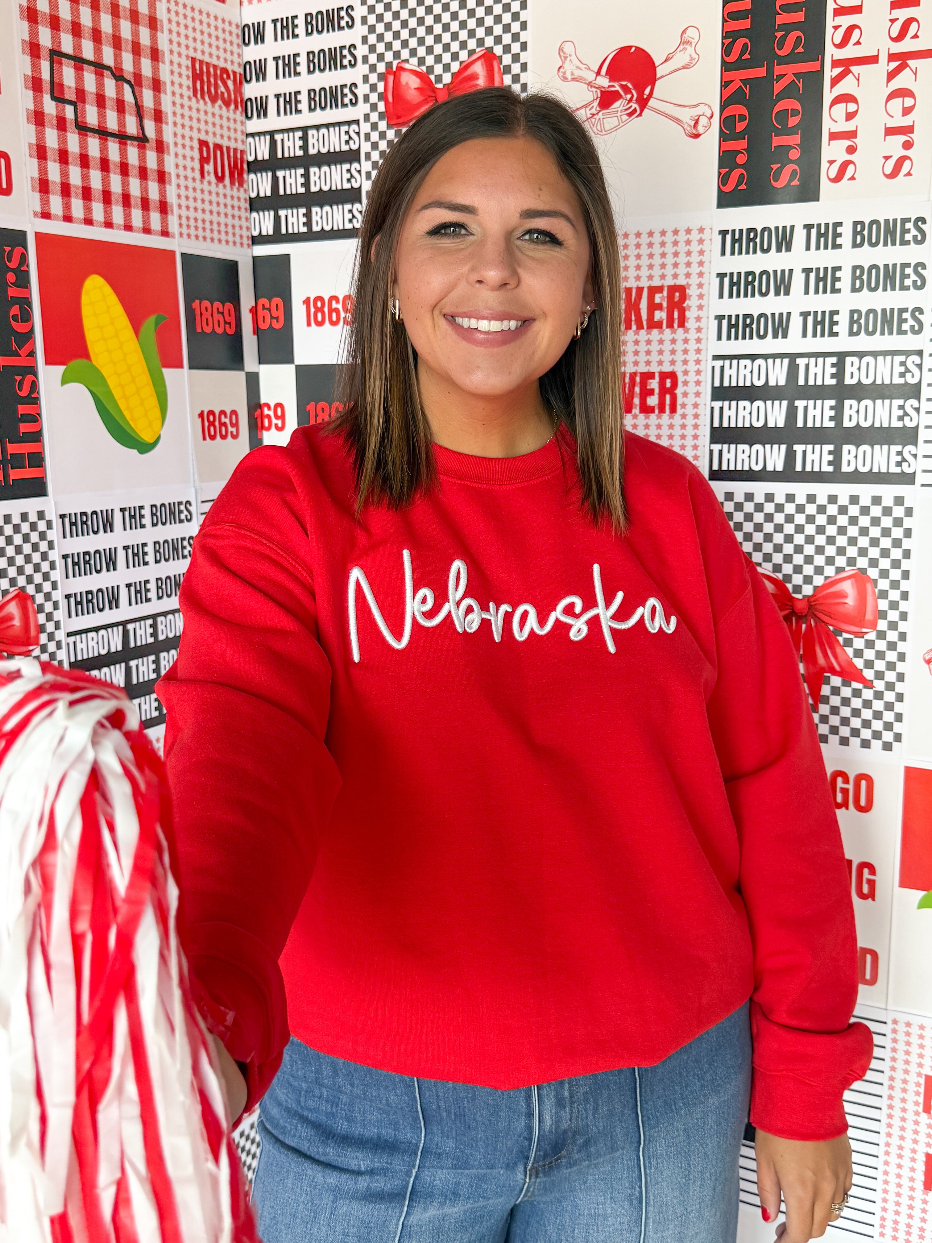 Nebraska 3D Crewneck- Red - Ana Patricia Boutique