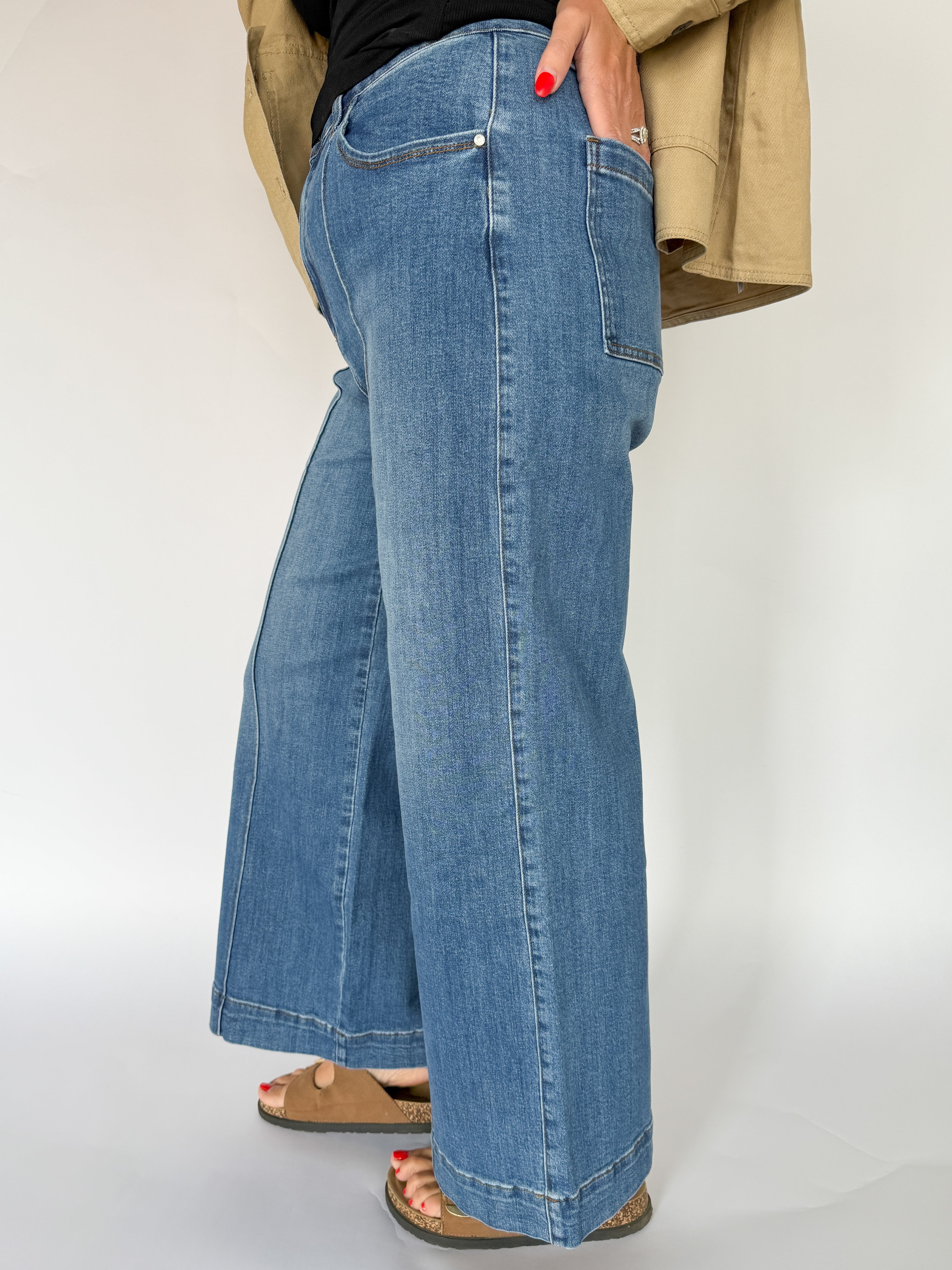 Pintuck Wide Leg Denim Jeans - Ana Patricia Boutique
