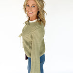 Knit Bow Cardigan Sweater- Olive - Ana Patricia Boutique