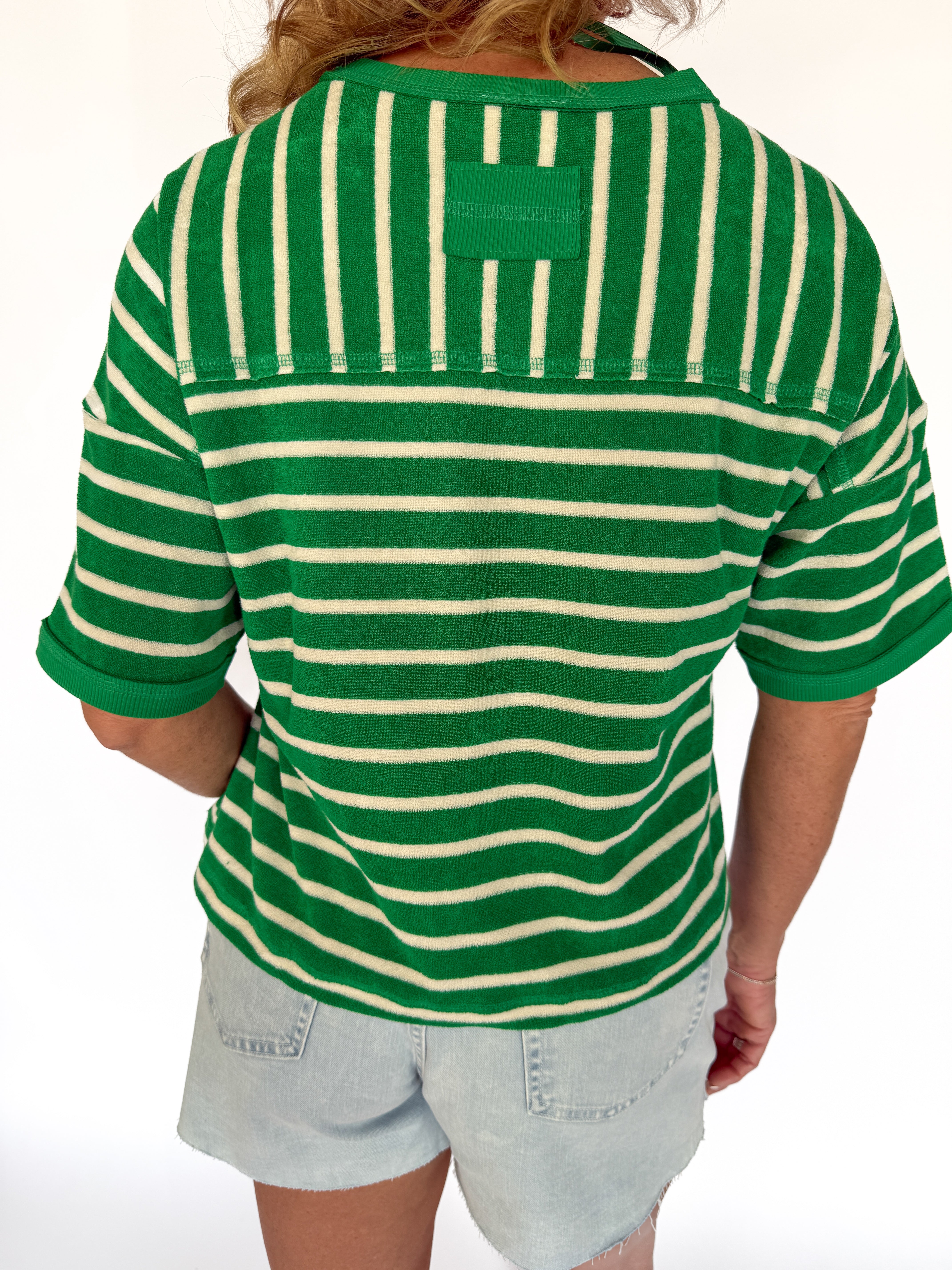Terry Cloth Stripe Top- Green - Ana Patricia Boutique