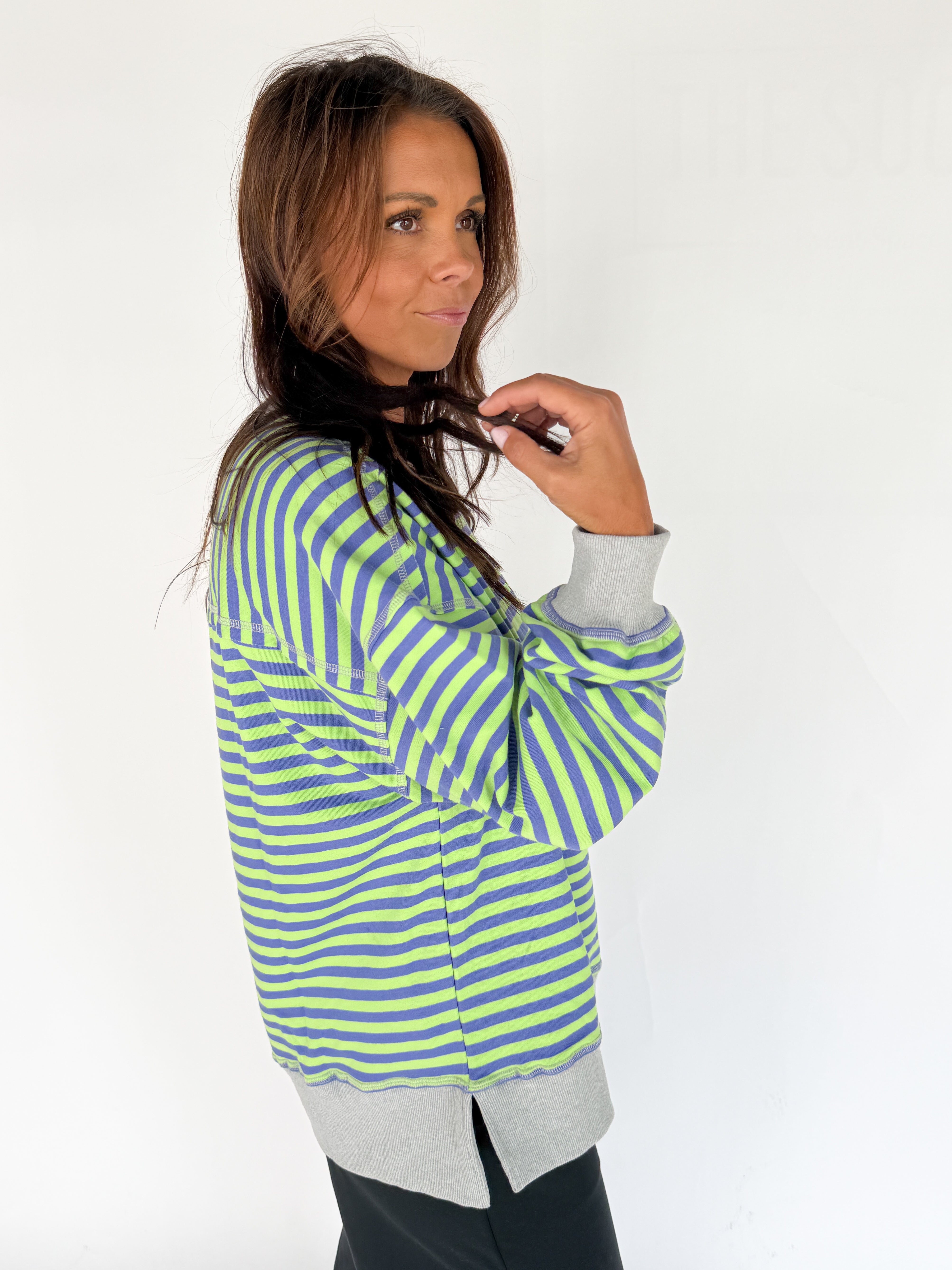 Stripe Comfy Pullover-Green/Blue - Ana Patricia Boutique