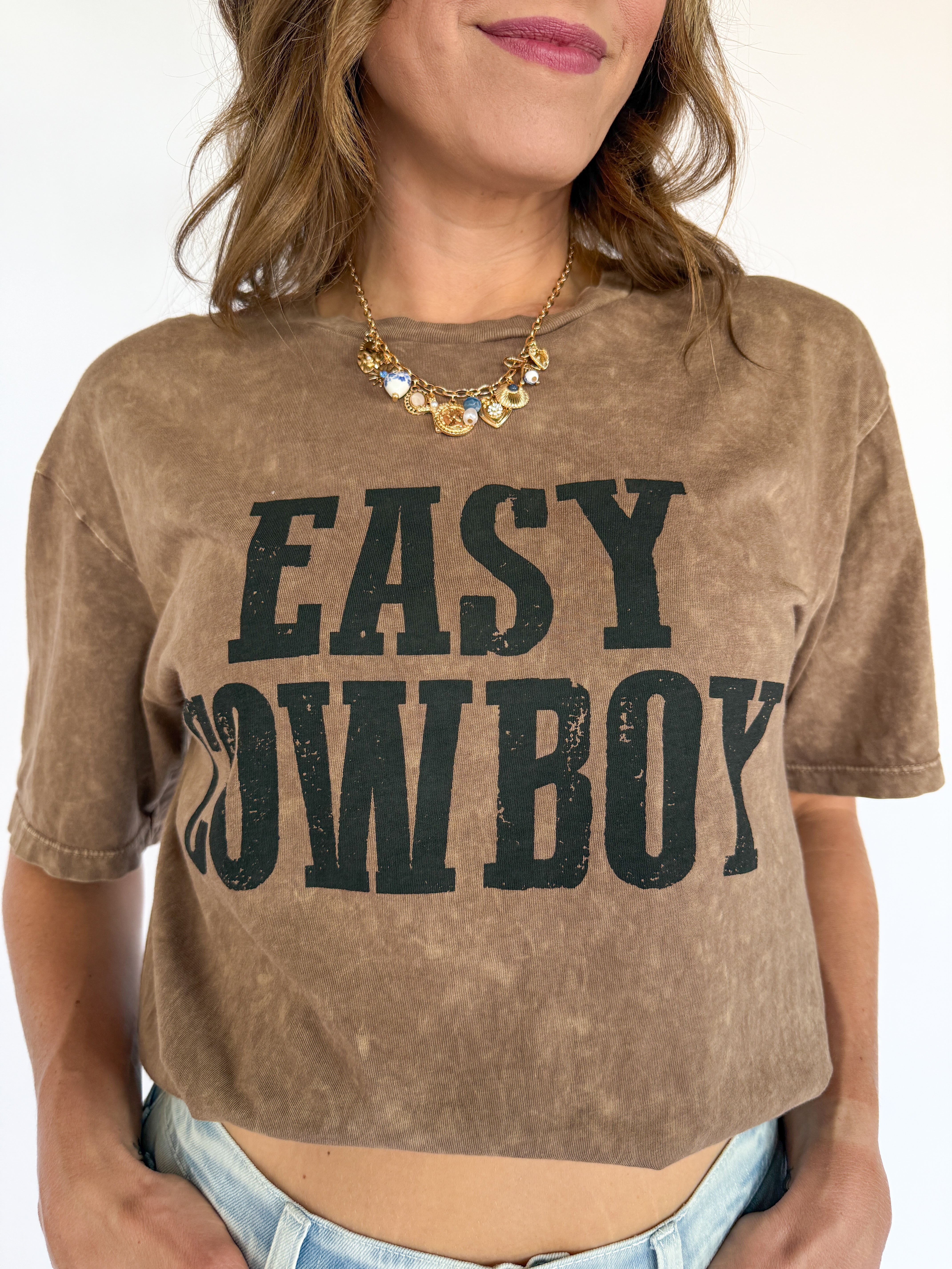 Easy Cowboy Graphic Tee- Mocha - Ana Patricia Boutique