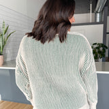 Two Tone Crewneck Sweater- Dk. Green - Ana Patricia Boutique