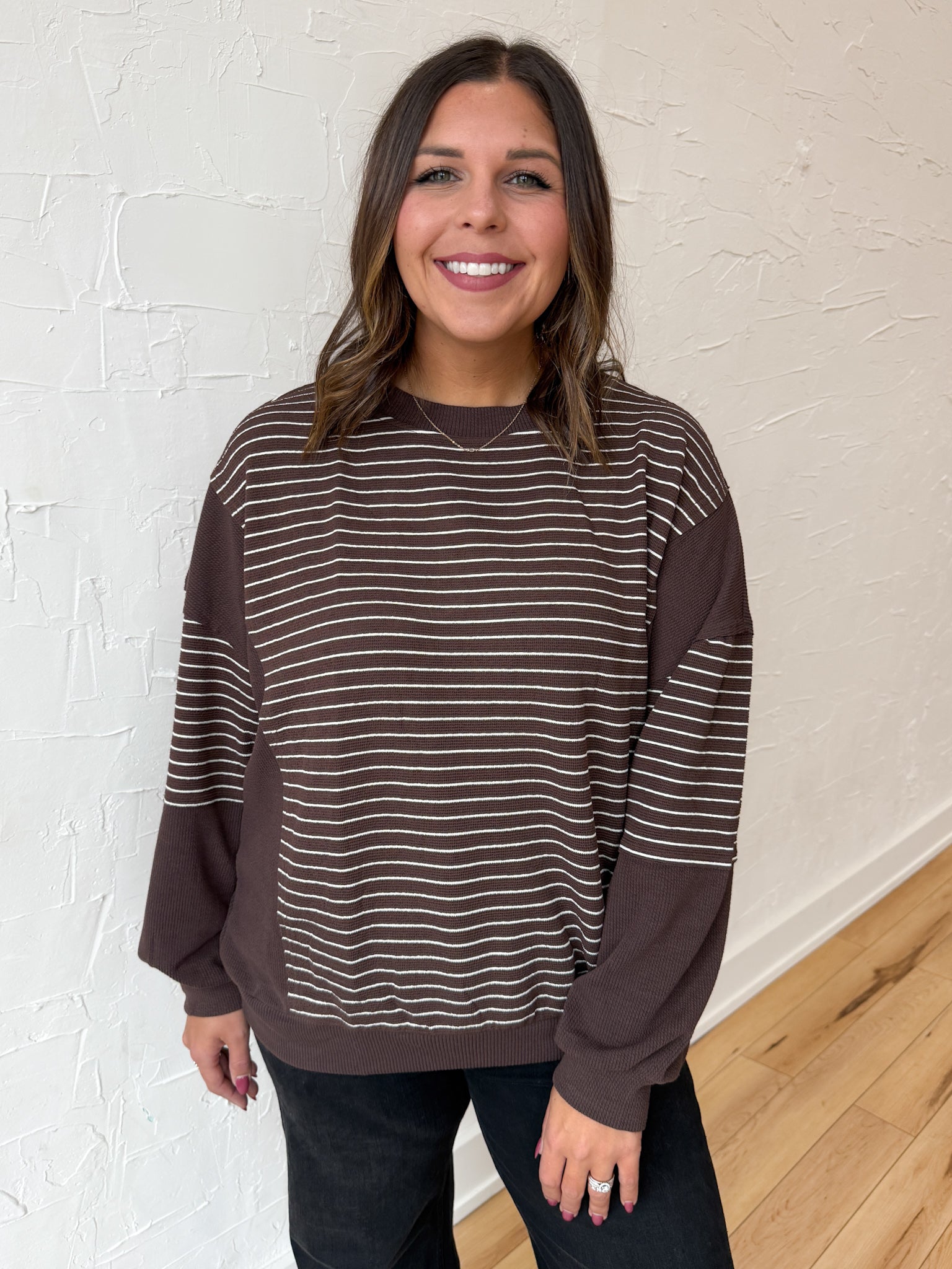 Contrasting Stripe Top- Brown - Ana Patricia Boutique