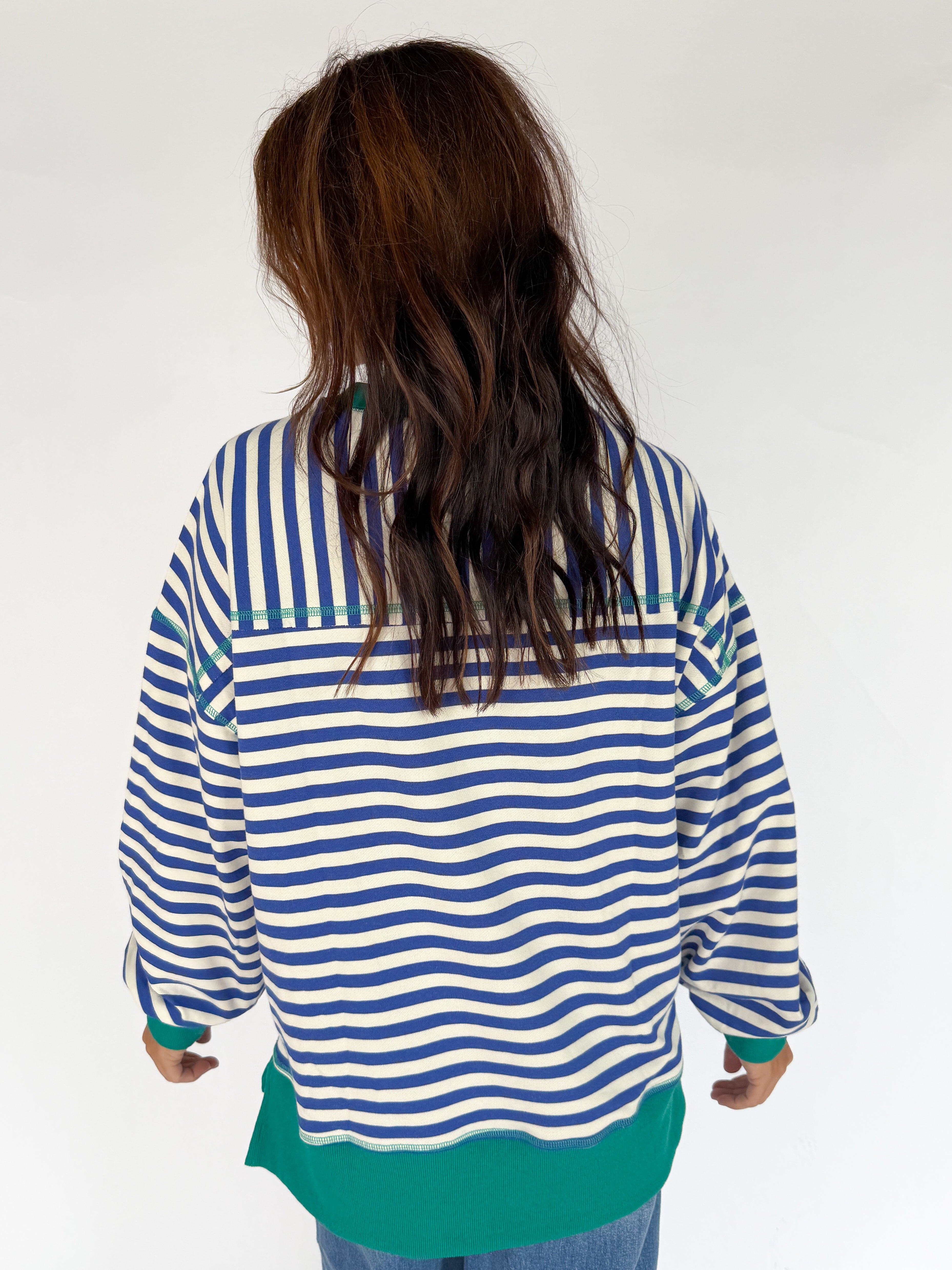 Stripe Comfy Pullover-Royal Blue/Cream - Ana Patricia Boutique