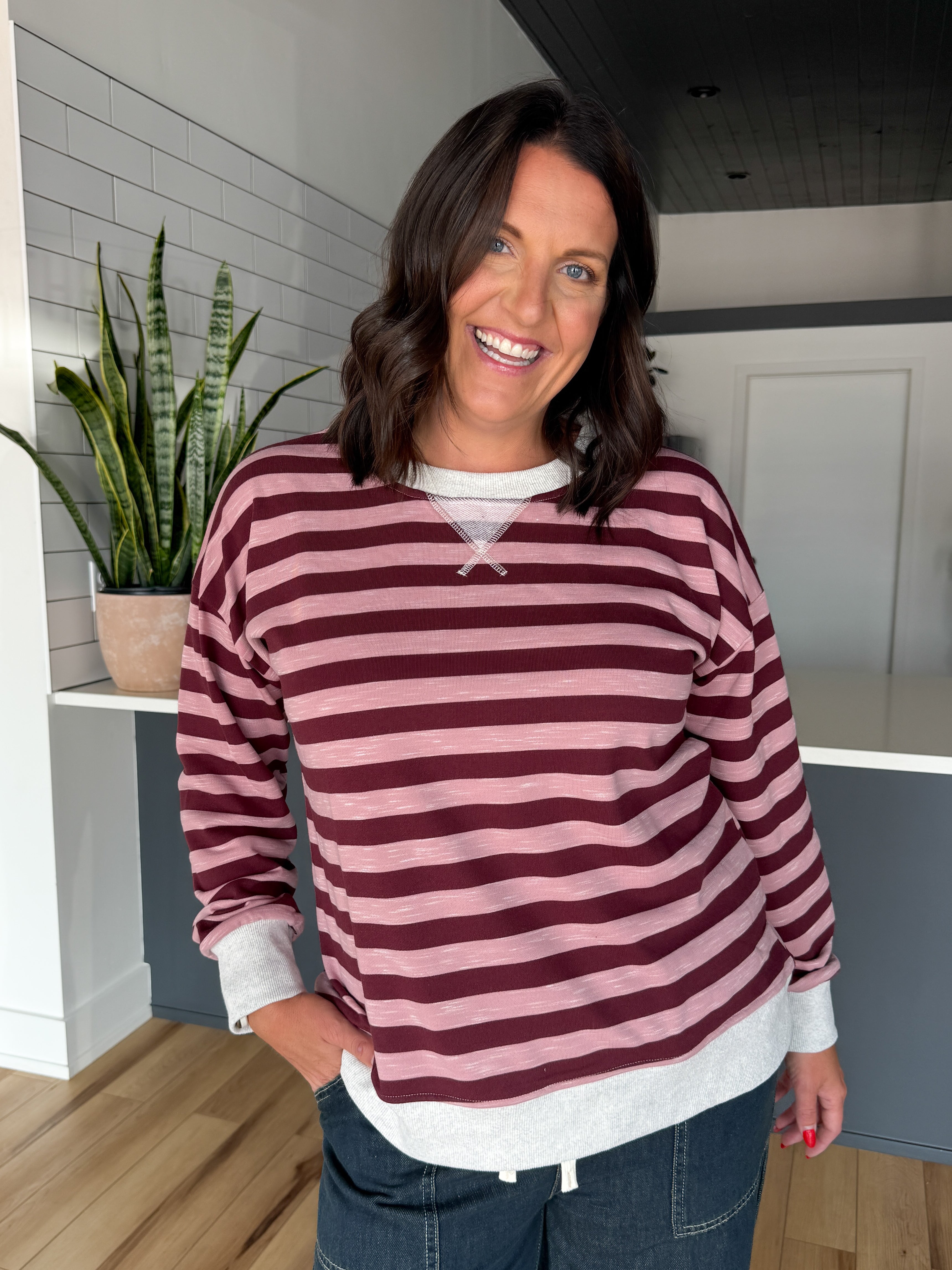 Color Contrast Pullover- Wine/Pink - Ana Patricia Boutique