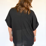 Half Button Down Top- Black - Ana Patricia Boutique